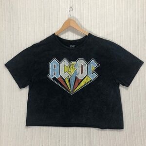 AC/DC Graphic Crop Top Band Tee Mineral Wash Short Sleeve Women's Size XL‎